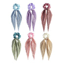 Printed Pleated Scarf Scrunchie, Elegant Long Ribbon Hair Tie for Women's Ponytail Hair Accessories (3 Pcs) - Pink