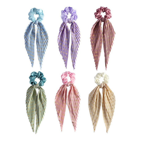 Printed Pleated Scarf Scrunchie, Elegant Long Ribbon Hair Tie for Women's Ponytail Hair Accessories (3 Pcs) - Red