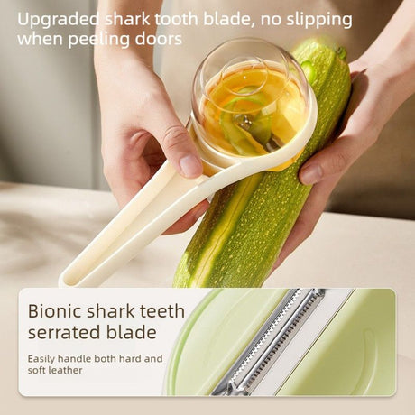 Rotatable Vegetable Peeler with Peel Storage Container, Anti-Splash Stainless Steel Peeling Tool—Green