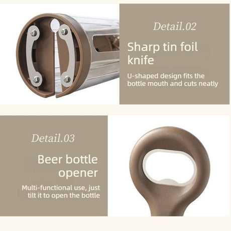 Air Pressure Wine Opener, 2-in-1 Portable Wine & Beer Bottle Opener for Home Use—Brown