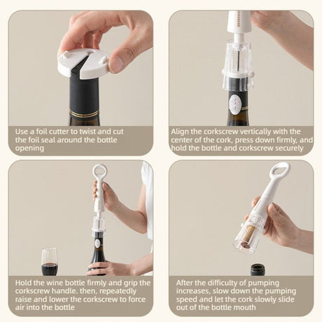 Air Pressure Wine Opener, 2-in-1 Portable Wine & Beer Bottle Opener for Home Use—White