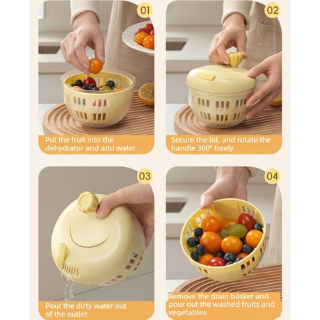 Hand-Crank Fruit & Vegetable Spinner, Manual Salad Dryer, Kitchen Washing and Draining Basket—Gray