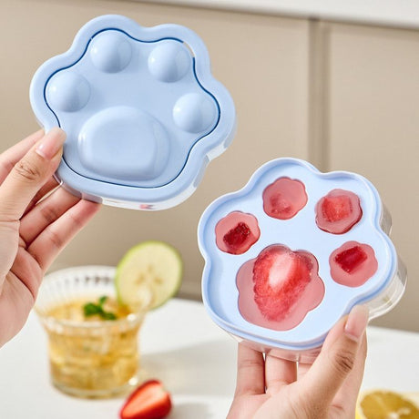 Ice Cube Tray Easy-Release Ice Maker Mold with Lid, Cat Paw Shape—Green