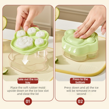 Ice Cube Tray Easy-Release Ice Maker Mold with Lid, Cat Paw Shape—Green