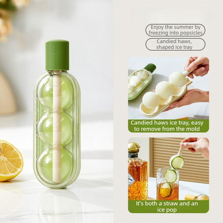 Ice Mold with Straw: 2-in-1 Popsicle & Sphere Ice Cube Maker—Green