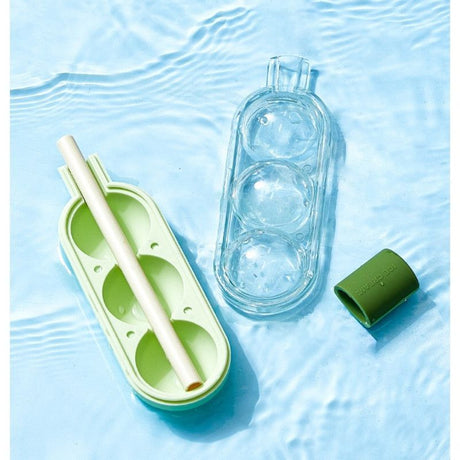 Ice Mold with Straw: 2-in-1 Popsicle & Sphere Ice Cube Maker—Green
