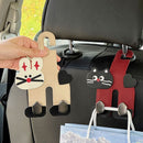 Cartoon Leather Car Seat Back Dual Hook 2-in-1 Car Hanger & Phone Holder—Beige