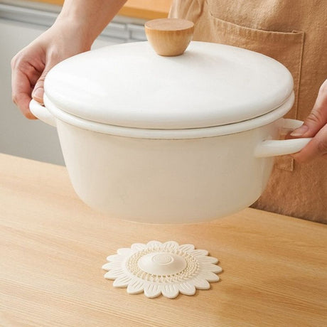 Sunflower Silicone Floor Drain Mat, Anti-Odor, Insect-Proof Sewer Sealing Cover—White