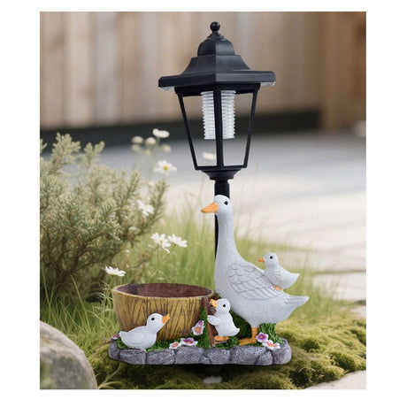 Creative Cute Duck Resin Flower Pot Solar Outdoor Light, Courtyard and Garden Decorative Ornament—Retro Lawn Ambiance Night Light, Multifunctional Flower Pot Ornament, Balcony Plant Decorative Floor Lamp