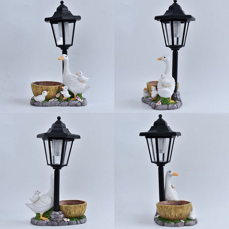 Creative Cute Duck Resin Flower Pot Solar Outdoor Light, Courtyard and Garden Decorative Ornament—Retro Lawn Ambiance Night Light, Multifunctional Flower Pot Ornament, Balcony Plant Decorative Floor Lamp