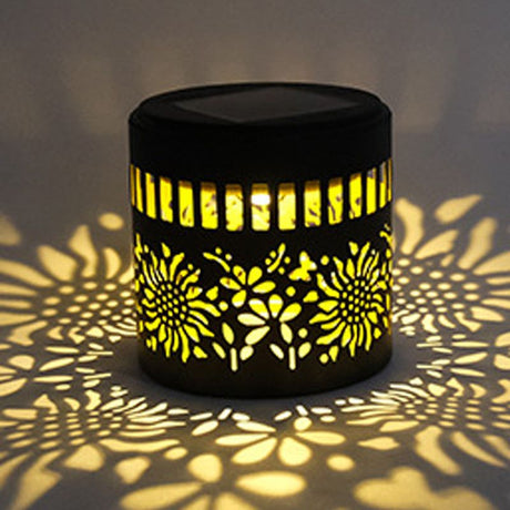 Solar-Powered Wrought Iron Sunflower-Patterned Openwork Projection Light, Courtyard and Garden Mood Light, Outdoor Waterproof Wrought Iron Garden Light, Lawn Night Light - 2-Pack