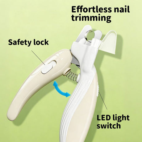 Pet Nail Clippers with Light, Splatter-Proof and Safe Grooming Tool, Universal for Cats and Dogs, LED Light for Locating the Quick - Off-White