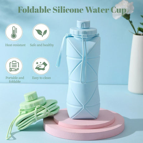 800ml Large-Capacity Food-Grade Silicone Collapsible Water Cup, Portable Outdoor High-Temperature Resistant Water Bottle, Travel & Camping Compressible Water Bottle, Travel Water Cup - Blue