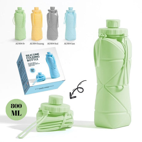 800ml Large-Capacity Food-Grade Silicone Folding Water Cup, Portable Outdoor High-Temperature Resistant Water Bottle, Travel and Camping Compressible Water Bottle, Travel Water Cup - Green