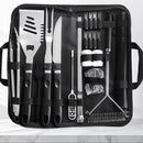 Complete Multi-Functional BBQ Tool Set, 31-Piece Deluxe BBQ Tool Set, Food-Grade Stainless Steel BBQ Tools with Wood-Grain Handles—Ideal for Home and Outdoor BBQs, Includes Portable Camping Storage Bag—Black