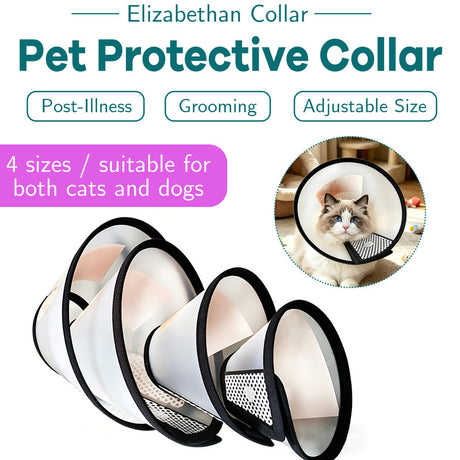 Classic Elizabethan Collar - Anti-Licking Collar - Multiple Sizes - Adjustable - Bite-Resistant - Transparent - Flea & Tick Prevention & Anti-Licking - Velcro Closure - For Cats & Dogs -22-26CM - 1 Piece
