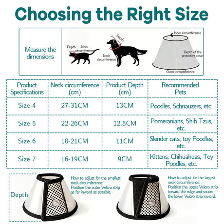 Classic Elizabethan Collar - Anti-Licking Collar - Multiple Sizes - Adjustable - Bite-Resistant - Transparent - Flea & Tick Prevention & Anti-Licking - Velcro Closure - For Cats & Dogs -22-26CM - 1 Piece