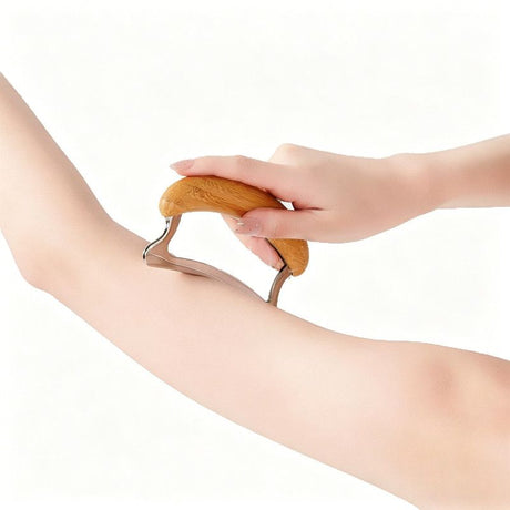 Bamboo Wood Handle Fascia Release Tool – Stainless Steel Deep Muscle Massager Scraper for Body Relief