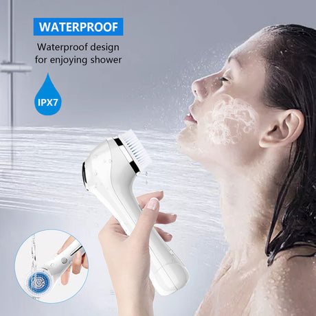 Multifunctional Electric Facial Cleanser - 6-in-1 Electric Facial Cleanser - Home Beauty Device - IPX7 Waterproof - 5 Brush Heads - Hot Compress Facial Cleanser