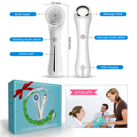 Multifunctional Electric Facial Cleanser - 6-in-1 Electric Facial Cleanser - Home Beauty Device - IPX7 Waterproof - 5 Brush Heads - Hot Compress Facial Cleanser