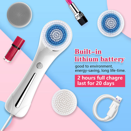 Multifunctional Electric Facial Cleanser - 6-in-1 Electric Facial Cleanser - Home Beauty Device - IPX7 Waterproof - 5 Brush Heads - Hot Compress Facial Cleanser