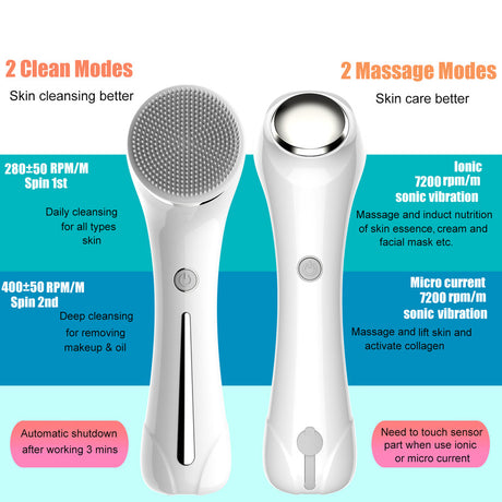 Multifunctional Electric Facial Cleanser - 6-in-1 Electric Facial Cleanser - Home Beauty Device - IPX7 Waterproof - 5 Brush Heads - Hot Compress Facial Cleanser