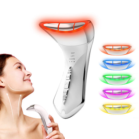 Multi-Function 7-Color Light Constant-Temperature EMS Neck Massager - Neck Lifting and Firming Massager - Facial Infusion Beauty Device - IPX6 Waterproof Electric Neck Massager - 5-in-1 Device Combining Skin Warming, EMS, Infusion, Massage, and Color Ligh
