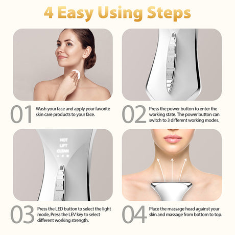 Multi-Function 7-Color Light Constant-Temperature EMS Neck Massager - Neck Lifting and Firming Massager - Facial Infusion Beauty Device - IPX6 Waterproof Electric Neck Massager - 5-in-1 Device Combining Skin Warming, EMS, Infusion, Massage, and Color Ligh