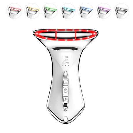 Multi-Function 7-Color Light Constant-Temperature EMS Neck Massager - Neck Lifting and Firming Massager - Facial Infusion Beauty Device - IPX6 Waterproof Electric Neck Massager - 5-in-1 Device Combining Skin Warming, EMS, Infusion, Massage, and Color Ligh