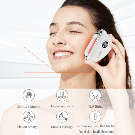 3-Speed Adjustable Smart Gua Sha Device - Photon Skin Rejuvenation Beauty Tool - EMS Microcurrent Lifting - Facial Massage Beauty Device - Constant-Temperature Gua Sha Beauty Device - Smart Digital Electric Gua Sha Board - Home Facial Care Tool - White