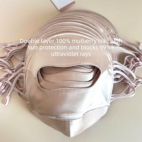 Mulberry Silk Sun Protection Face Mask – UV Blocking Breathable Dust Mask for Outdoor Cycling (Short Style, Gray)