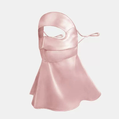Long-Style Neck-Covering Silk Sun Protection Mask – Full-Face UV Blocking Mask for Cycling and Outdoor Activities (Pink)