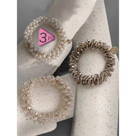 3-Pack Simple & Stylish Crystal Hair Ties for Women – Ponytail Elastic & Bracelet 2-in-1