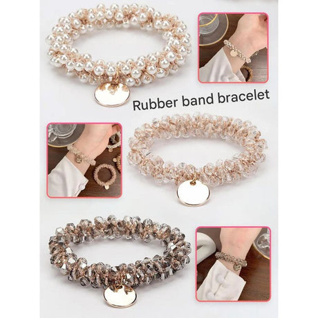 3-Pack Simple & Stylish Crystal Hair Ties for Women – Ponytail Elastic & Bracelet 2-in-1