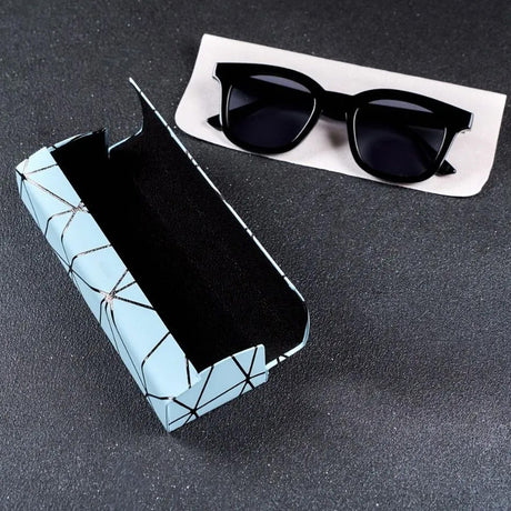 Premium Eyeglass Case - Retro Japanese Style - Sunglass Storage - Fashionable Geometric Pattern - Stylish Eyeglass Case - Durable and Shock-Resistant - Unisex - Blue