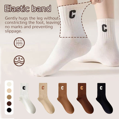 Socks - 5 Pairs of Women's Socks - Women's Athletic Socks - Soft - Breathable - Casual Socks - Fashionable Instagram-Style - All-Season - One-Size-Fits-All Women's Socks - Simple Letter Print - Women's Ankle Socks