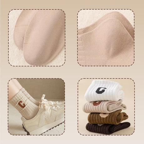 Socks - 5 Pairs of Women's Socks - Women's Athletic Socks - Soft - Breathable - Casual Socks - Fashionable Instagram-Style - All-Season - One-Size-Fits-All Women's Socks - Simple Letter Print - Women's Ankle Socks