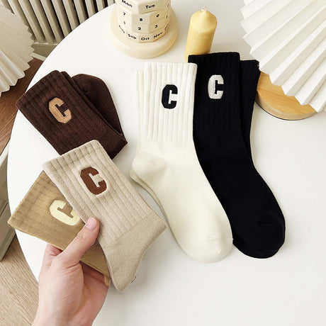 Socks - 5 Pairs of Women's Socks - Women's Athletic Socks - Soft - Breathable - Casual Socks - Fashionable Instagram-Style - All-Season - One-Size-Fits-All Women's Socks - Simple Letter Print - Women's Ankle Socks
