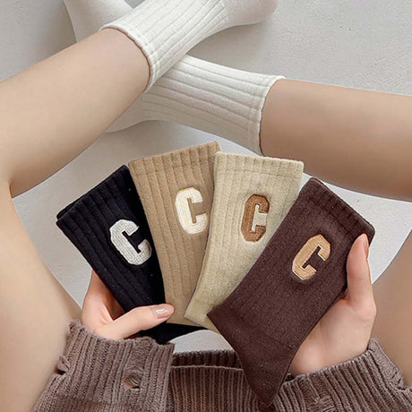 Socks - 5 Pairs of Women's Socks - Women's Athletic Socks - Soft - Breathable - Casual Socks - Fashionable Instagram-Style - All-Season - One-Size-Fits-All Women's Socks - Simple Letter Print - Women's Ankle Socks