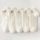 5-Pair White Series Ankle Socks, Women's Cute Socks - Printed Socks - House Socks - Casual Socks.
