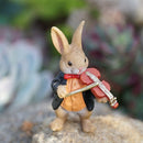 Rustic Violin Rabbit Animal Resin Sculpture for Flower Pots, Gardens, Tables, and Cabinets