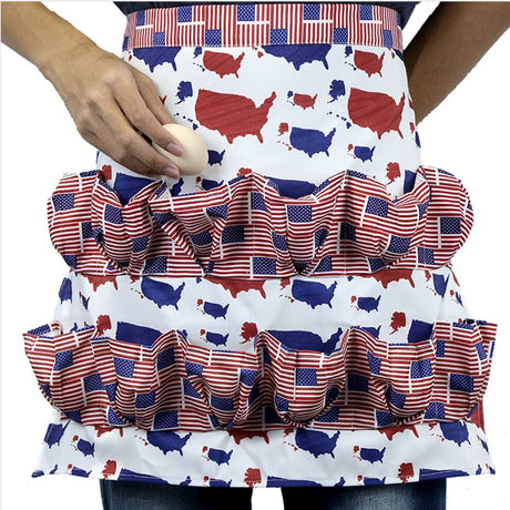 USA Map American Flag Egg Collecting Apron, Multi Pocket Egg Gathering Waist Apron, Patriotic Farm Egg Holder Apron for Chicken Farmers
