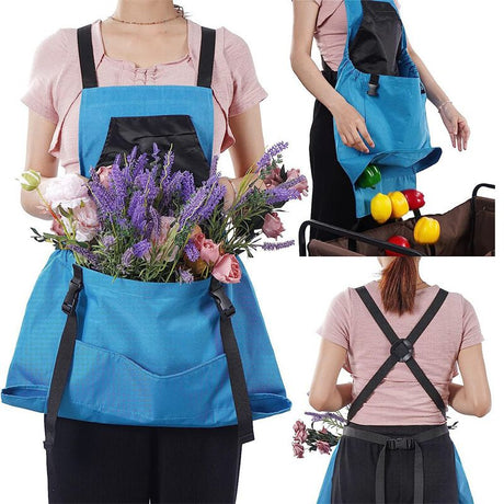 Garden Harvest Apron with Large Detachable Harvest Pouch, Adjustable Shoulder Strap Fruit Vegetable Picking Waist Apron, Multi Use Gardening Gathering Apron for Backyard Farmer-pink