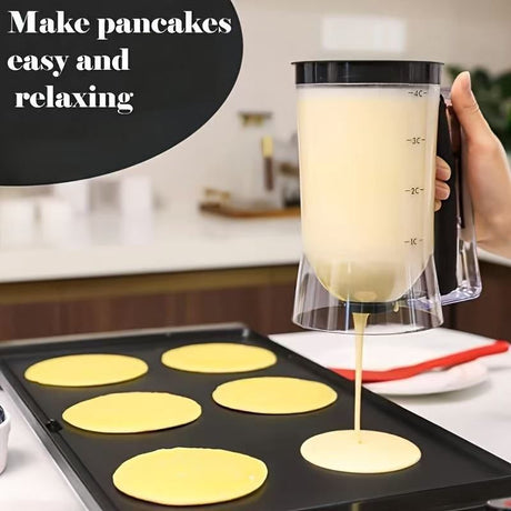 4 Cup Batter Dispenser Measuring Pitcher with Lid, Pancake Cupcake Waffle Batter Separator Jug, Clear Baking Mix Dispenser with Measurement Markings-black