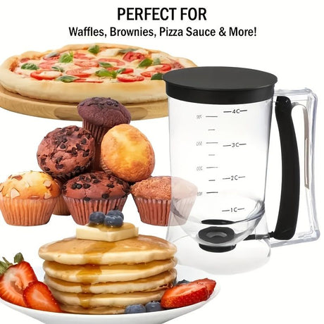 4 Cup Batter Dispenser Measuring Pitcher with Lid, Pancake Cupcake Waffle Batter Separator Jug, Clear Baking Mix Dispenser with Measurement Markings-black