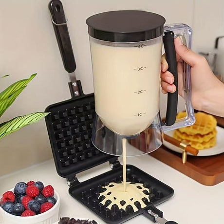 4 Cup Batter Dispenser Measuring Pitcher with Lid, Pancake Cupcake Waffle Batter Separator Jug, Clear Baking Mix Dispenser with Measurement Markings-black