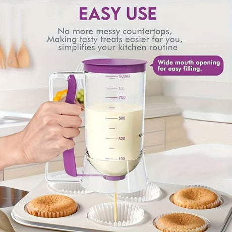 4 Cup Batter Dispenser Measuring Pitcher with Lid, Pancake Cupcake Waffle Batter Separator Jug, Clear Baking Mix Dispenser with Measurement Markings-perple