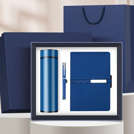 Corporate Gift Set Insulated Water Bottle Notebook Pen, Business Executive Office Gift Box Set-blue