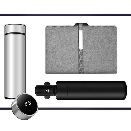 Luxury Corporate Gift Set Temperature Display Bottle Auto Umbrella Notebook, Premium Business Office Gift Hamper, All Weather Practical Employee Client Present-gray