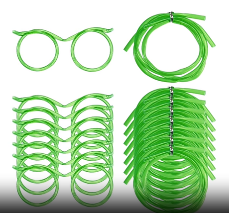 5-Pack Round Glasses-Shaped Straw, PETG, Food-Grade, Odorless, Reusable, Cute & Funny Novelty Straw